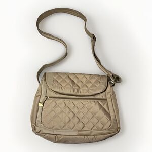 TRAVELON CLASSIC CROSSBODY ANTI-THEFT BAG Shoulder Bag QUILTED BEIGE Pockets Zip